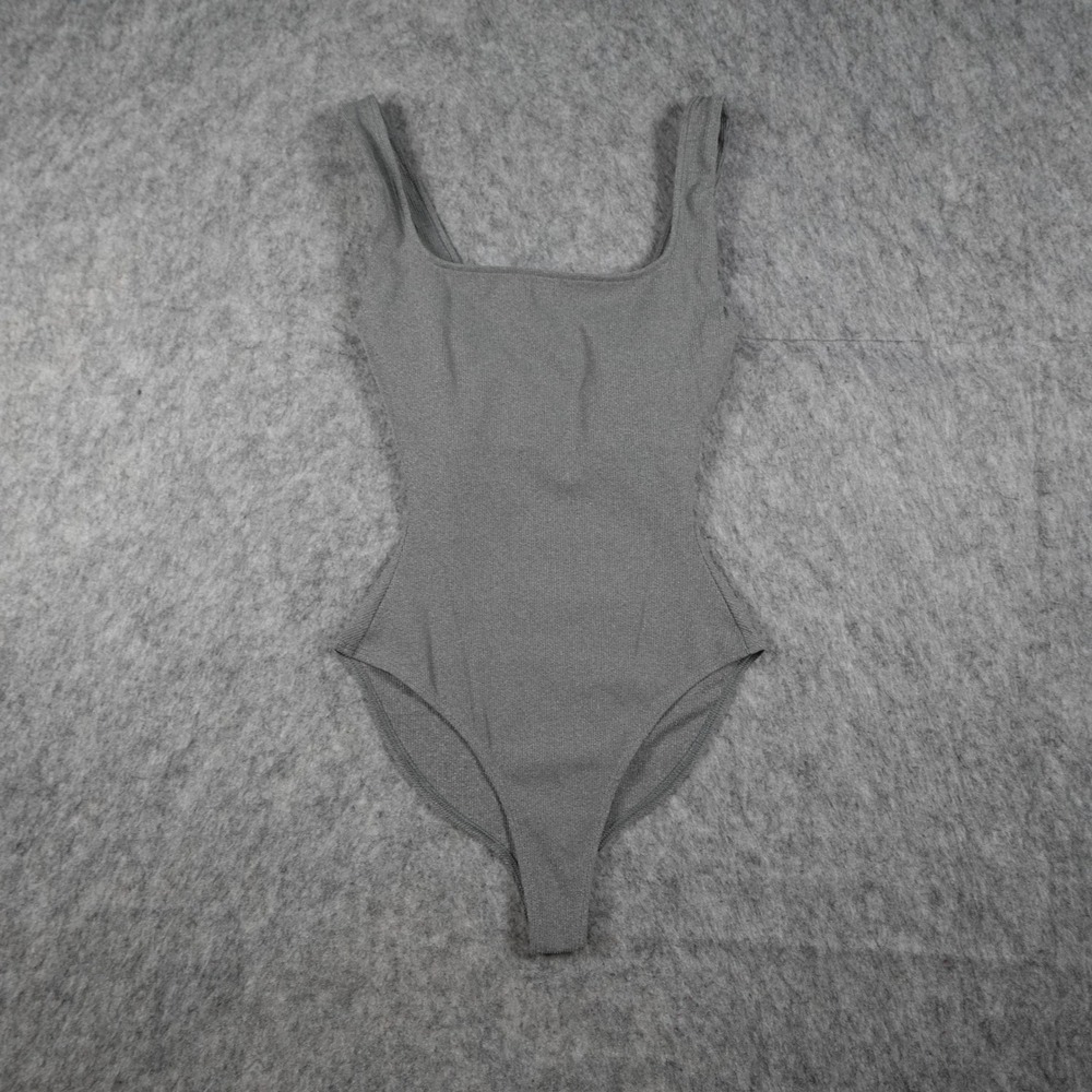 Girlfriend Collective Bodysuit‎ Women Extra Small Gray Ribbed Square Neck